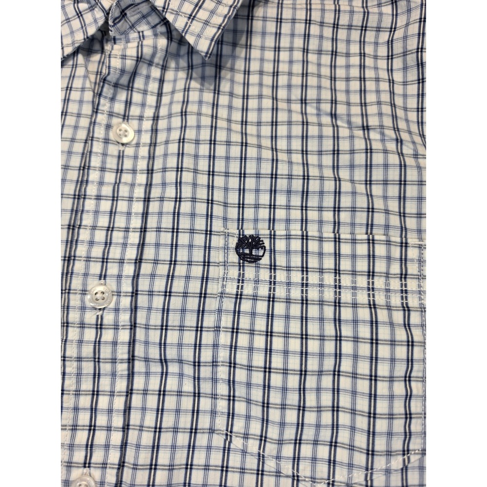 Timberland Mens Plaid Short Sleeve Button Down Shirt Blue White Sz M‎ - Picture 4 of 7